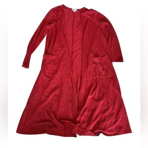LuLaRoe Sarah Red Open-Front Long Cardigan with Pockets